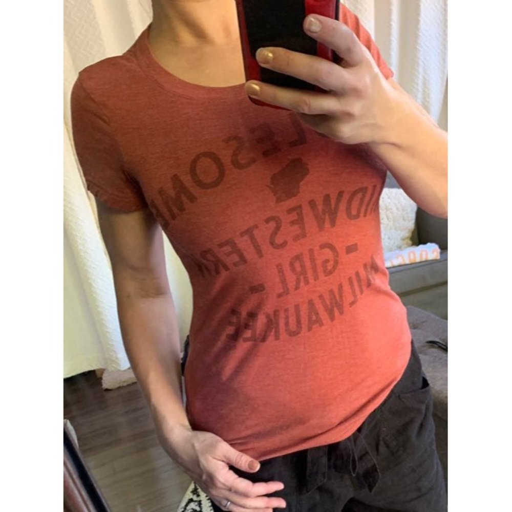 Milwaukee midwestern Cute screen print tee faded red